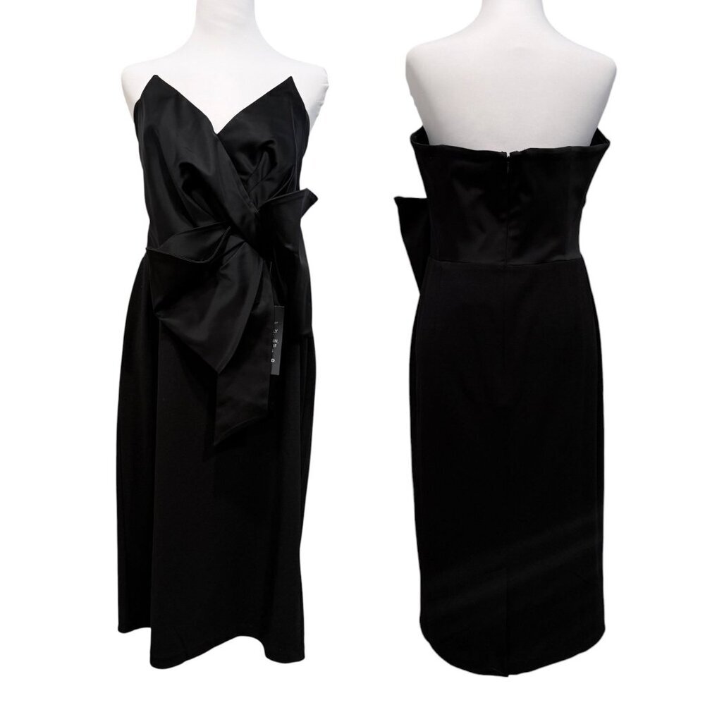 WHBM Black Satin Strapless Bow Dress Size 14 Cocktail Event Party Holiday NEW - Picture 2 of 12